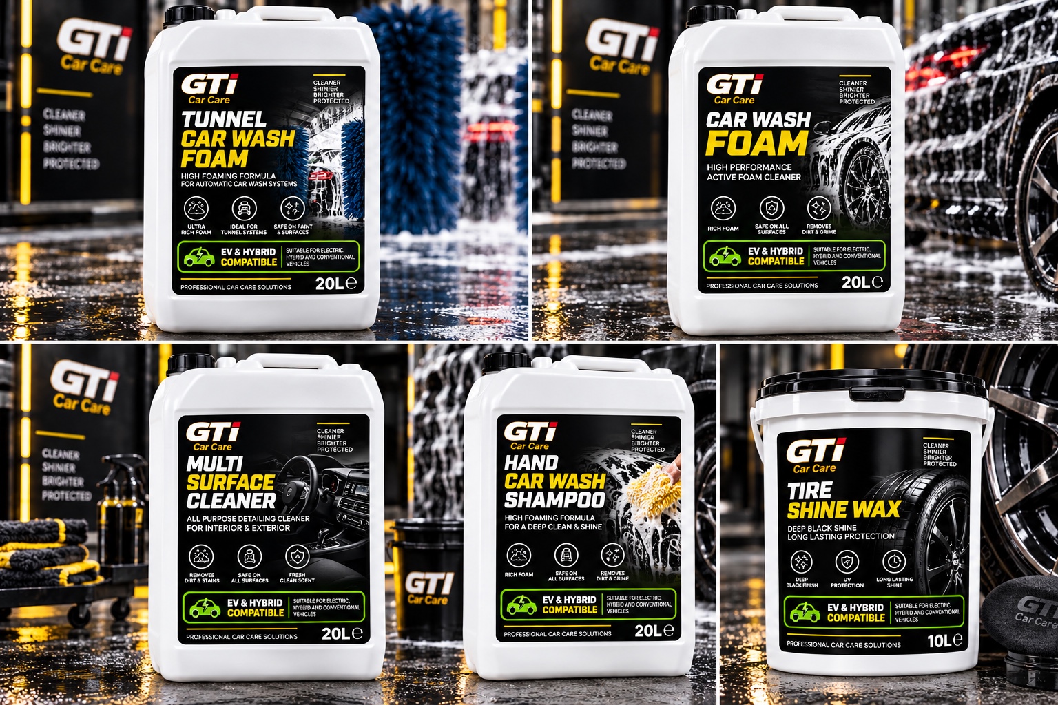 GTI commercial car care range, including 20 L wash products